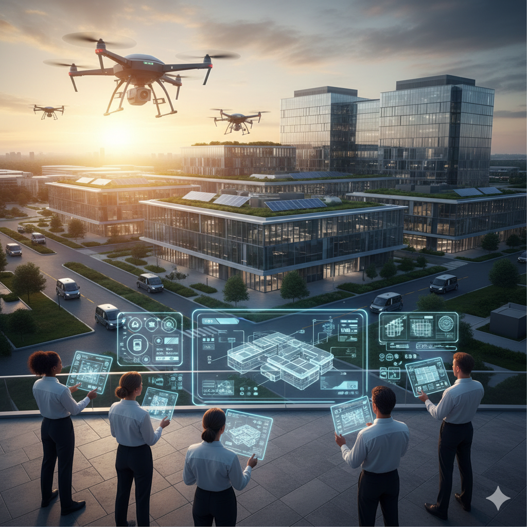 Lush green landscaping around a modern residential building.